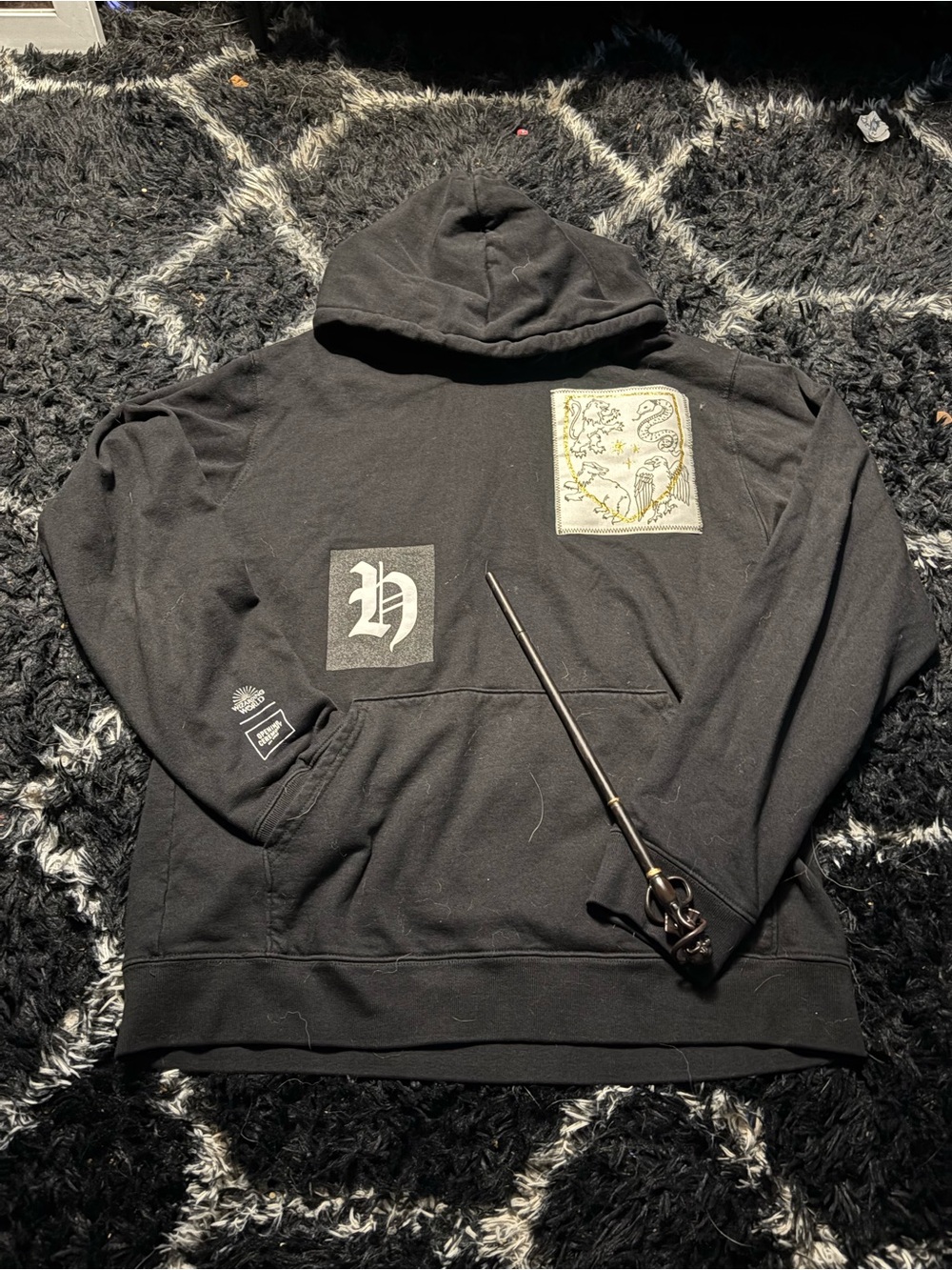 Opening Ceremony Black Patch Graphic Hoodie with Embroidered Panel